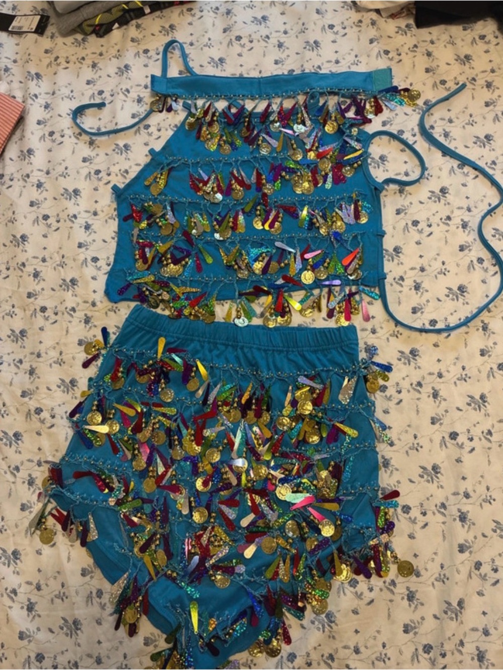 Turquoise Sequin Belly Dance 3 piece set